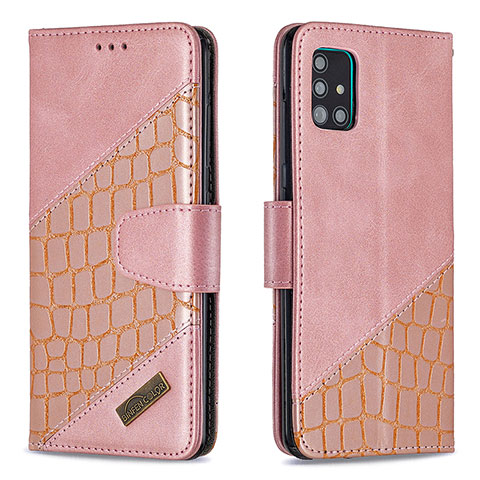 Handytasche Stand Schutzhülle Flip Leder Hülle B03F für Samsung Galaxy A51 5G Rosegold