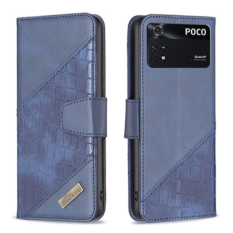 Handytasche Stand Schutzhülle Flip Leder Hülle B03F für Xiaomi Poco M4 Pro 4G Blau