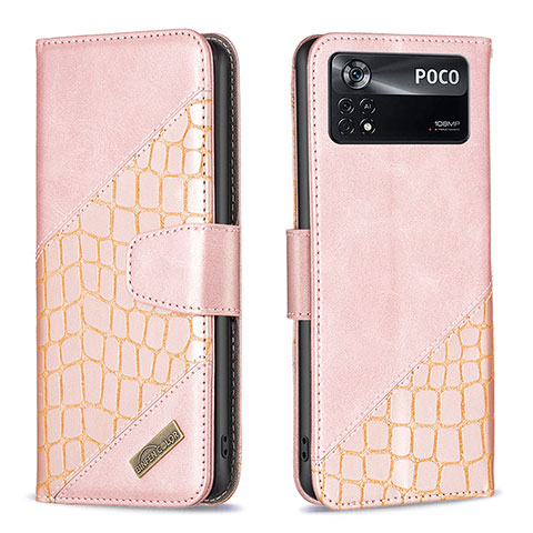 Handytasche Stand Schutzhülle Flip Leder Hülle B03F für Xiaomi Poco X4 Pro 5G Rosegold