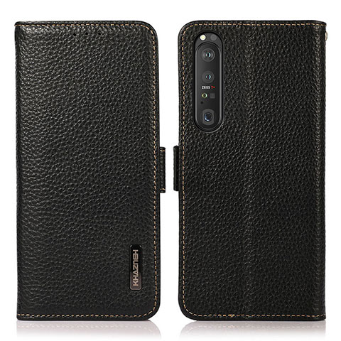 Handytasche Stand Schutzhülle Flip Leder Hülle B03H für Sony Xperia 1 III Schwarz