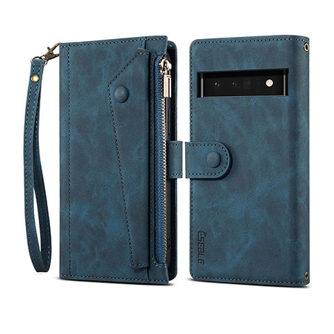 Handytasche Stand Schutzhülle Flip Leder Hülle B03S für Google Pixel 6 Pro 5G Blau