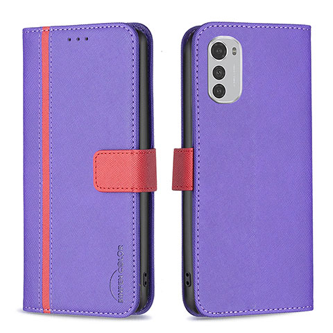 Handytasche Stand Schutzhülle Flip Leder Hülle B04F für Motorola Moto E32 Violett