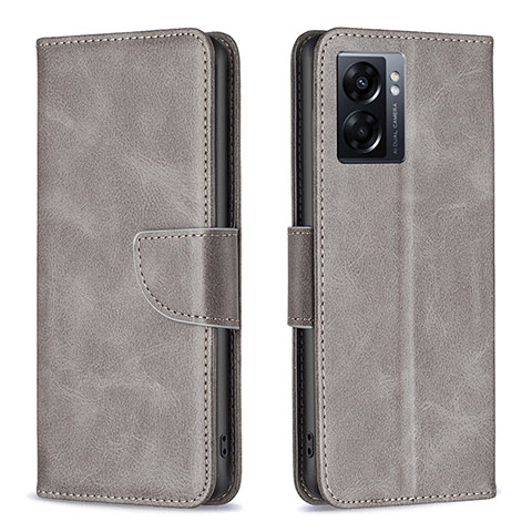 Handytasche Stand Schutzhülle Flip Leder Hülle B04F für Oppo A77 5G Grau