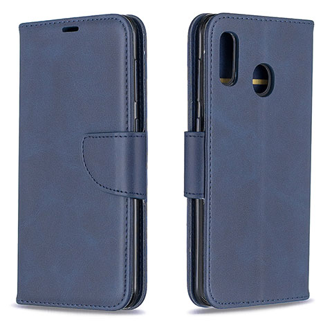 Handytasche Stand Schutzhülle Flip Leder Hülle B04F für Samsung Galaxy A20 Blau