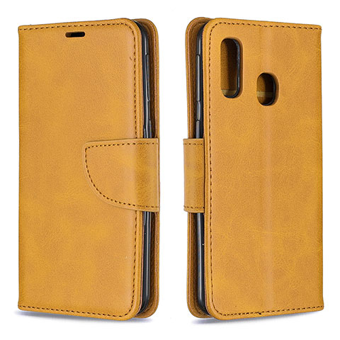 Handytasche Stand Schutzhülle Flip Leder Hülle B04F für Samsung Galaxy A40 Hellbraun