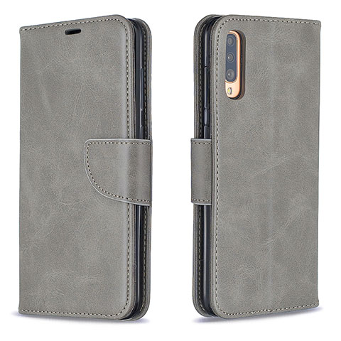 Handytasche Stand Schutzhülle Flip Leder Hülle B04F für Samsung Galaxy A70 Grau