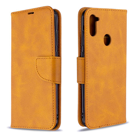 Handytasche Stand Schutzhülle Flip Leder Hülle B04F für Samsung Galaxy M11 Hellbraun