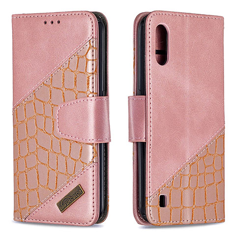 Handytasche Stand Schutzhülle Flip Leder Hülle B05F für Samsung Galaxy A01 SM-A015 Rosegold