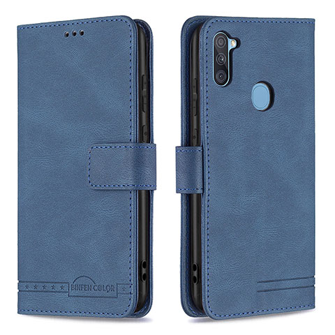 Handytasche Stand Schutzhülle Flip Leder Hülle B05F für Samsung Galaxy A11 Blau