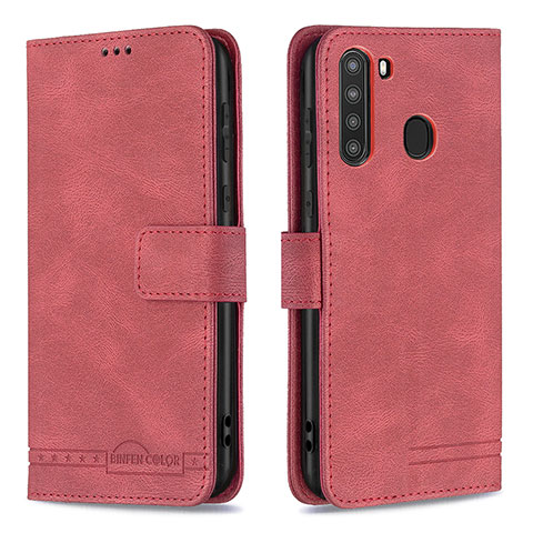 Handytasche Stand Schutzhülle Flip Leder Hülle B05F für Samsung Galaxy A21 Rot