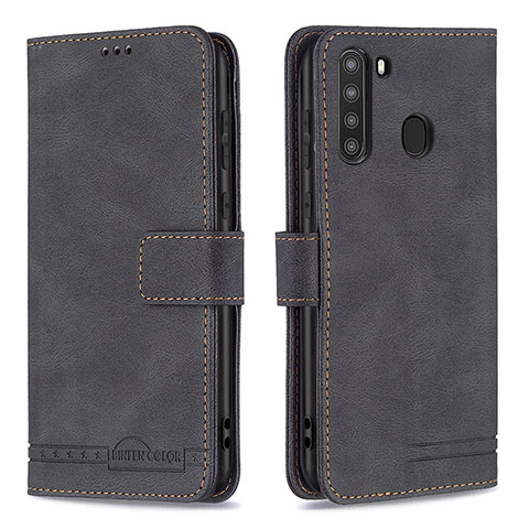 Handytasche Stand Schutzhülle Flip Leder Hülle B05F für Samsung Galaxy A21 Schwarz