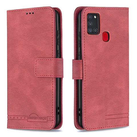 Handytasche Stand Schutzhülle Flip Leder Hülle B05F für Samsung Galaxy A21s Rot