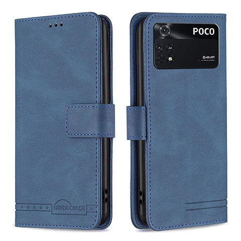 Handytasche Stand Schutzhülle Flip Leder Hülle B05F für Xiaomi Poco M4 Pro 4G Blau