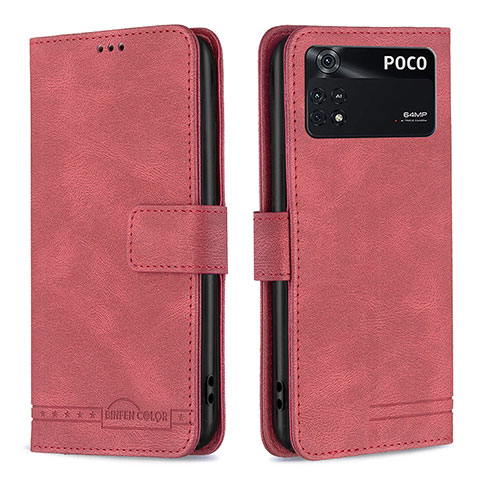 Handytasche Stand Schutzhülle Flip Leder Hülle B05F für Xiaomi Poco M4 Pro 4G Rot