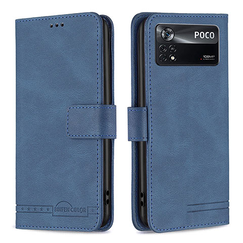 Handytasche Stand Schutzhülle Flip Leder Hülle B05F für Xiaomi Poco X4 Pro 5G Blau