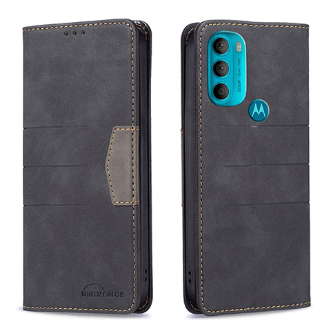 Handytasche Stand Schutzhülle Flip Leder Hülle B06F für Motorola Moto G71 5G Schwarz