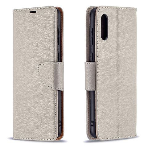 Handytasche Stand Schutzhülle Flip Leder Hülle B06F für Samsung Galaxy A02 Grau