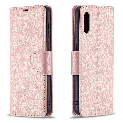 Handytasche Stand Schutzhülle Flip Leder Hülle B06F für Samsung Galaxy A02 Rosegold