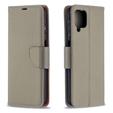 Handytasche Stand Schutzhülle Flip Leder Hülle B06F für Samsung Galaxy A12 Nacho Grau