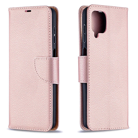 Handytasche Stand Schutzhülle Flip Leder Hülle B06F für Samsung Galaxy A12 Nacho Rosegold