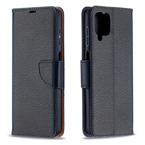 Handytasche Stand Schutzhülle Flip Leder Hülle B06F für Samsung Galaxy A12 Schwarz