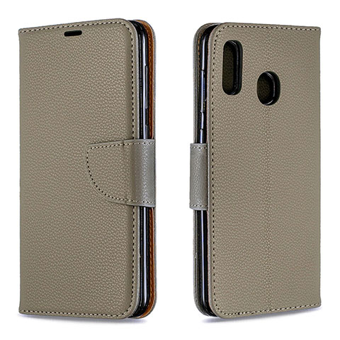 Handytasche Stand Schutzhülle Flip Leder Hülle B06F für Samsung Galaxy A20 Grau