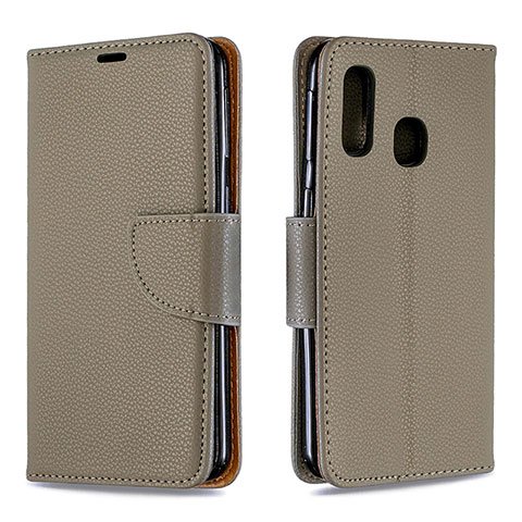 Handytasche Stand Schutzhülle Flip Leder Hülle B06F für Samsung Galaxy A40 Grau