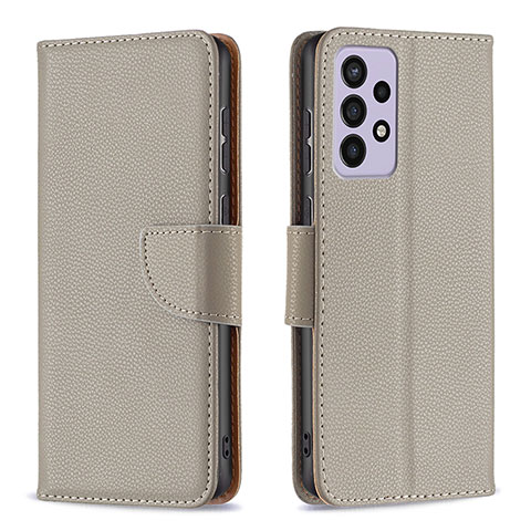 Handytasche Stand Schutzhülle Flip Leder Hülle B06F für Samsung Galaxy A73 5G Grau