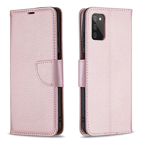 Handytasche Stand Schutzhülle Flip Leder Hülle B06F für Samsung Galaxy F02S SM-E025F Rosegold