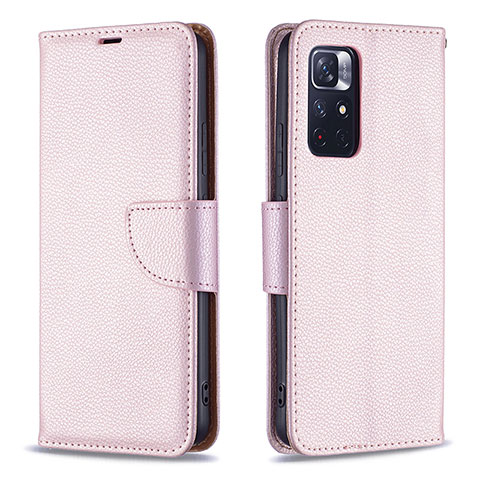 Handytasche Stand Schutzhülle Flip Leder Hülle B06F für Xiaomi Poco M4 Pro 5G Rosegold