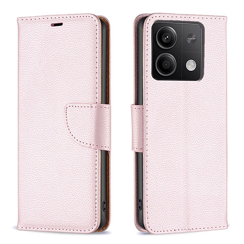 Handytasche Stand Schutzhülle Flip Leder Hülle B06F für Xiaomi Redmi Note 13 5G Rosegold