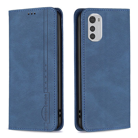 Handytasche Stand Schutzhülle Flip Leder Hülle B07F für Motorola Moto E32 Blau