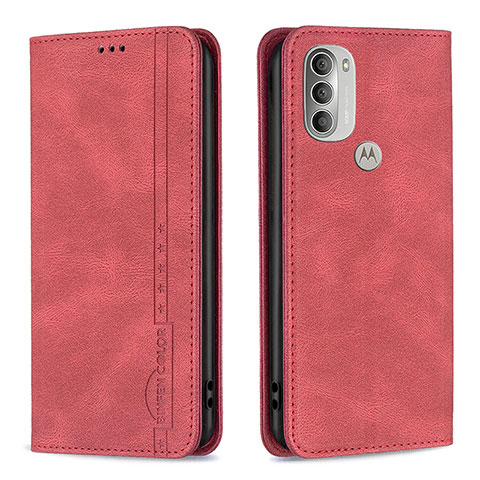 Handytasche Stand Schutzhülle Flip Leder Hülle B07F für Motorola Moto G51 5G Rot