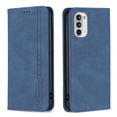 Handytasche Stand Schutzhülle Flip Leder Hülle B07F für Motorola MOTO G52 Blau