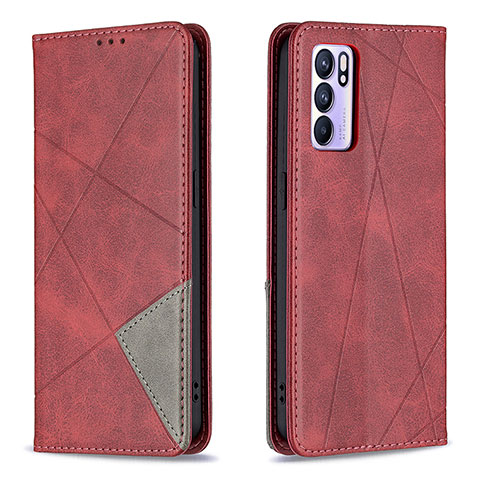 Handytasche Stand Schutzhülle Flip Leder Hülle B07F für Oppo Reno6 5G Rot