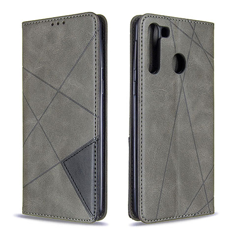 Handytasche Stand Schutzhülle Flip Leder Hülle B07F für Samsung Galaxy A21 Grau