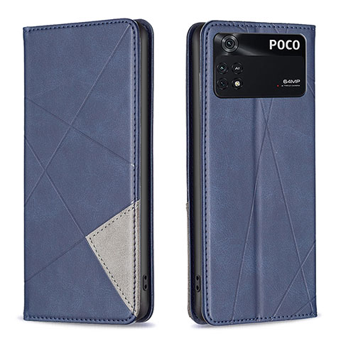 Handytasche Stand Schutzhülle Flip Leder Hülle B07F für Xiaomi Poco M4 Pro 4G Blau