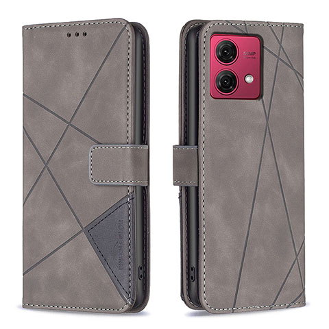 Handytasche Stand Schutzhülle Flip Leder Hülle B08F für Motorola Moto G84 5G Grau