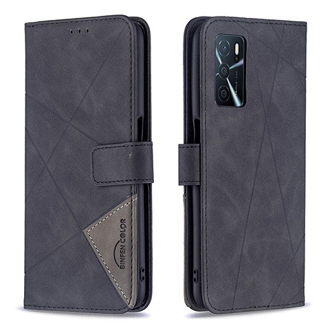 Handytasche Stand Schutzhülle Flip Leder Hülle B08F für Oppo A16s Schwarz