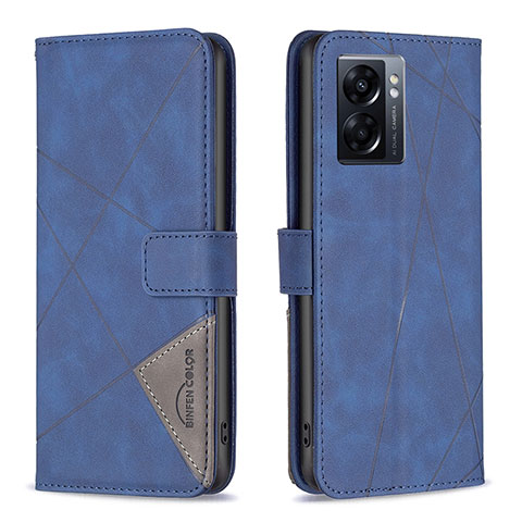 Handytasche Stand Schutzhülle Flip Leder Hülle B08F für Oppo A77 5G Blau