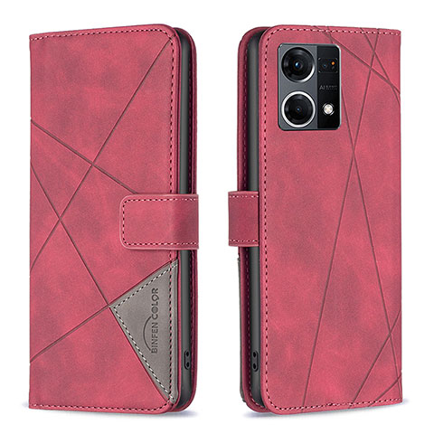 Handytasche Stand Schutzhülle Flip Leder Hülle B08F für Oppo F21 Pro 4G Rot