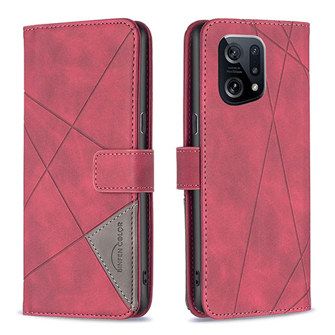 Handytasche Stand Schutzhülle Flip Leder Hülle B08F für Oppo Find X5 5G Rot