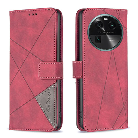 Handytasche Stand Schutzhülle Flip Leder Hülle B08F für Oppo Find X6 Pro 5G Rot