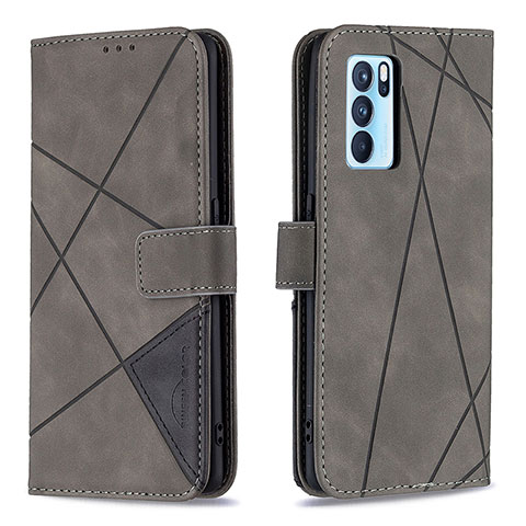 Handytasche Stand Schutzhülle Flip Leder Hülle B08F für Oppo Reno6 Pro 5G India Grau