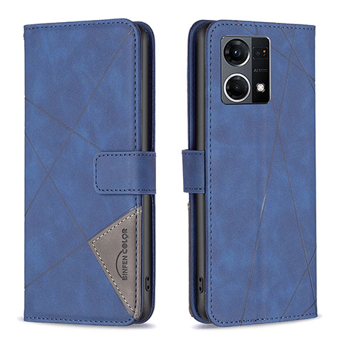 Handytasche Stand Schutzhülle Flip Leder Hülle B08F für Oppo Reno7 4G Blau