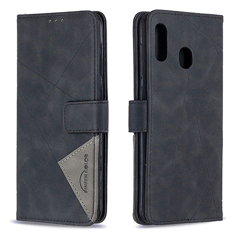 Handytasche Stand Schutzhülle Flip Leder Hülle B08F für Samsung Galaxy A20 Schwarz