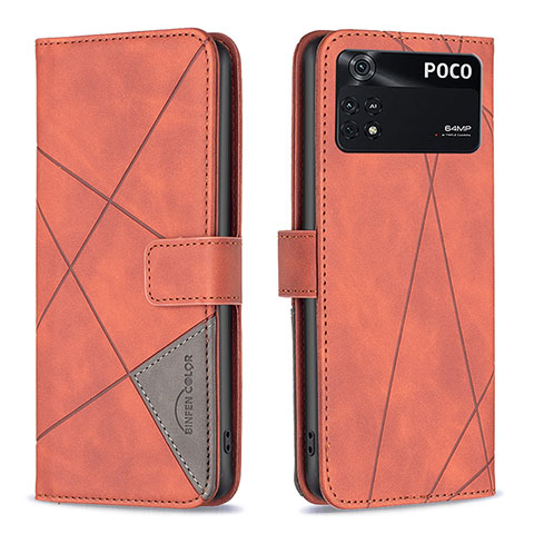 Handytasche Stand Schutzhülle Flip Leder Hülle B08F für Xiaomi Poco M4 Pro 4G Orange