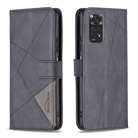 Handytasche Stand Schutzhülle Flip Leder Hülle B08F für Xiaomi Redmi Note 11 4G (2022) Schwarz