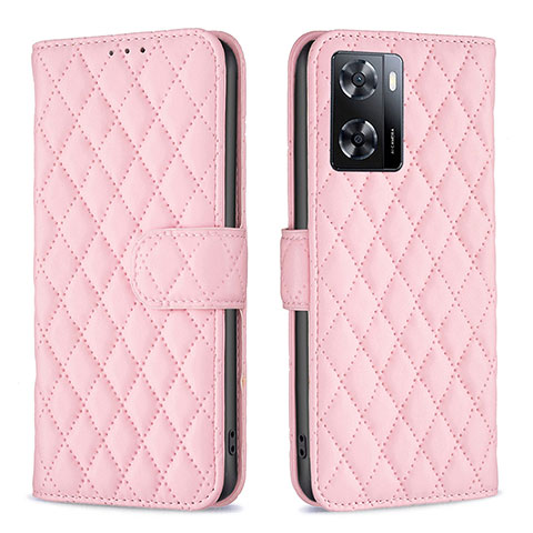 Handytasche Stand Schutzhülle Flip Leder Hülle B11F für Oppo A77 4G Rosegold