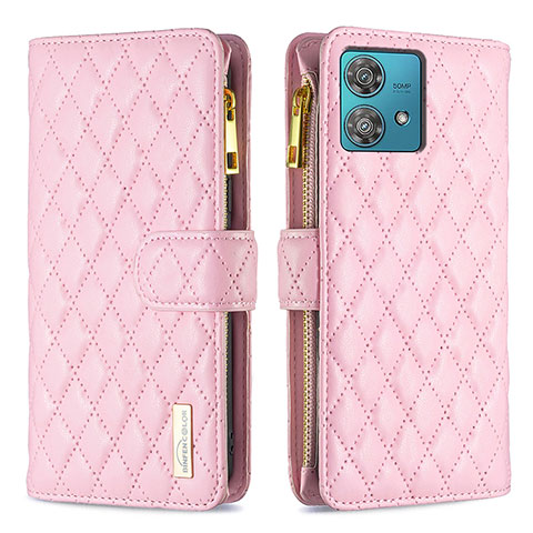 Handytasche Stand Schutzhülle Flip Leder Hülle B12F für Motorola Moto Edge 40 Neo 5G Rosegold